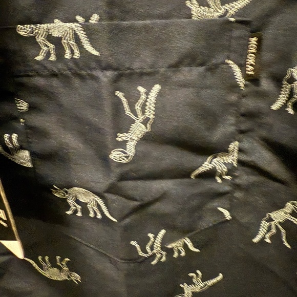 MoLokai Blue Casual Button Down Shirt with Dino Fossil print Sz XL - Picture 3 of 5